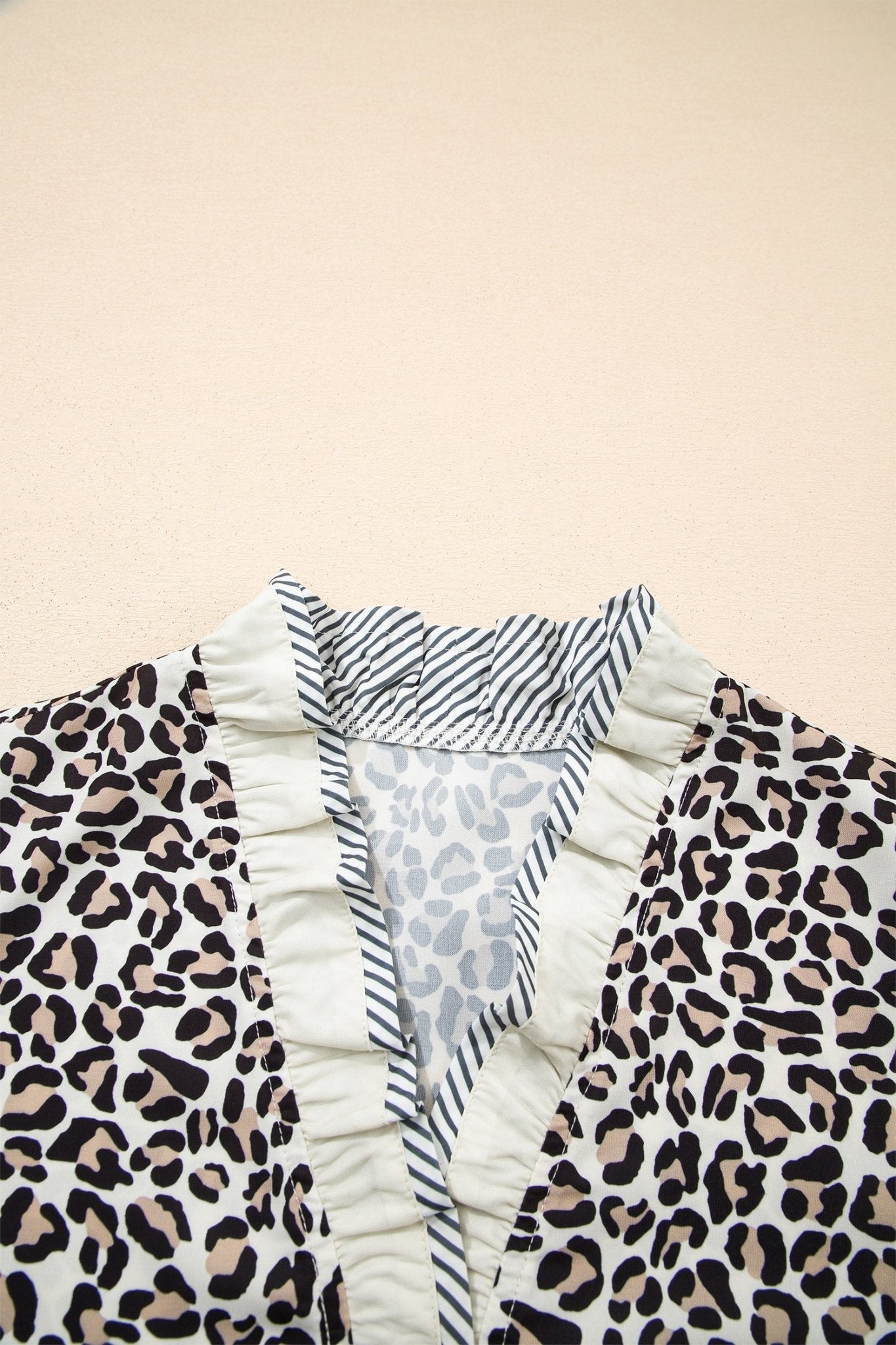 Leopard Colorblock Stripe V-Neck Short Sleeve Blouse - Rooted & Reckless Co.