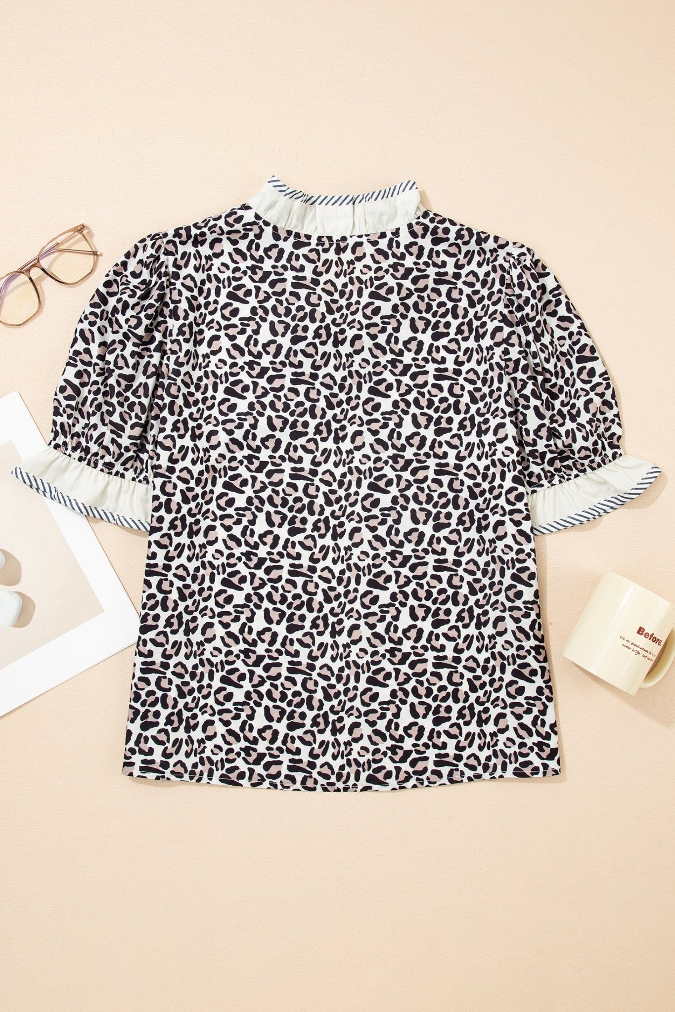 Leopard Colorblock Stripe V-Neck Short Sleeve Blouse - Rooted & Reckless Co.