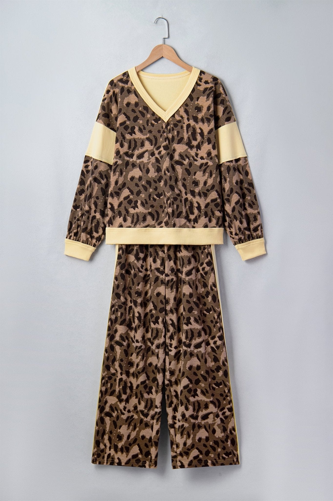Leopard Colorblock Top & Wide Leg Pants Set - Rooted & Reckless Co.
