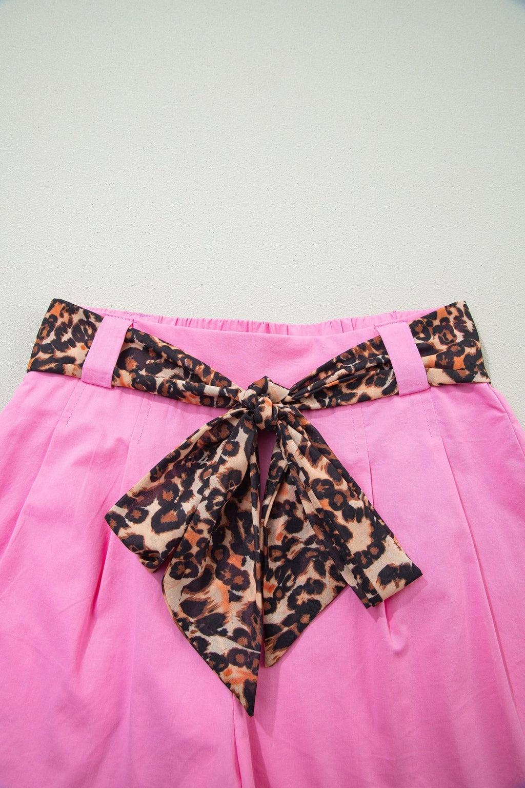 Leopard Contrast Belt Pleated Wide Leg Shorts - Rooted & Reckless Co.
