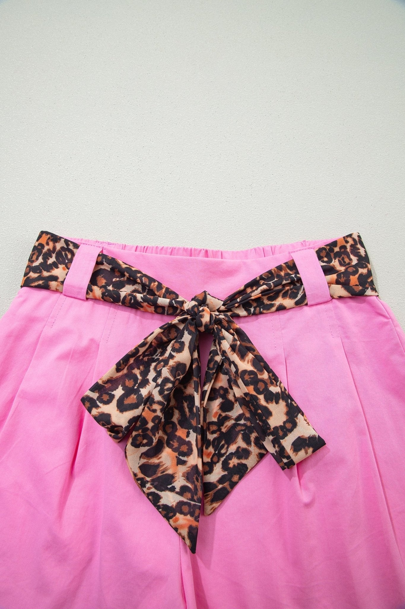 Leopard Contrast Belt Pleated Wide Leg Shorts - Rooted & Reckless Co.