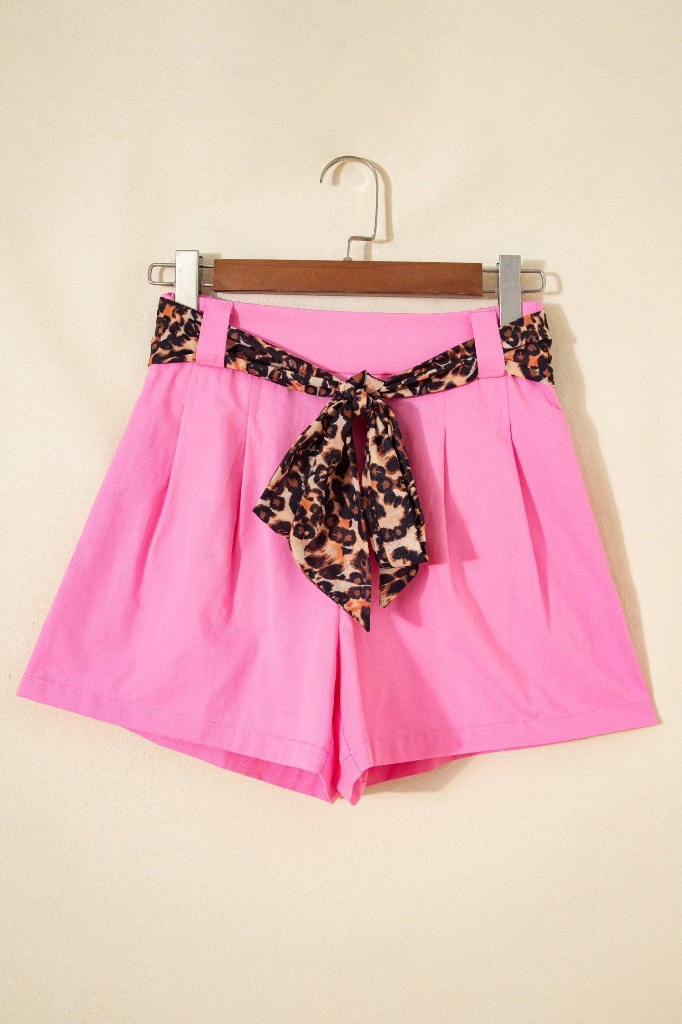 Leopard Contrast Belt Pleated Wide Leg Shorts - Rooted & Reckless Co.