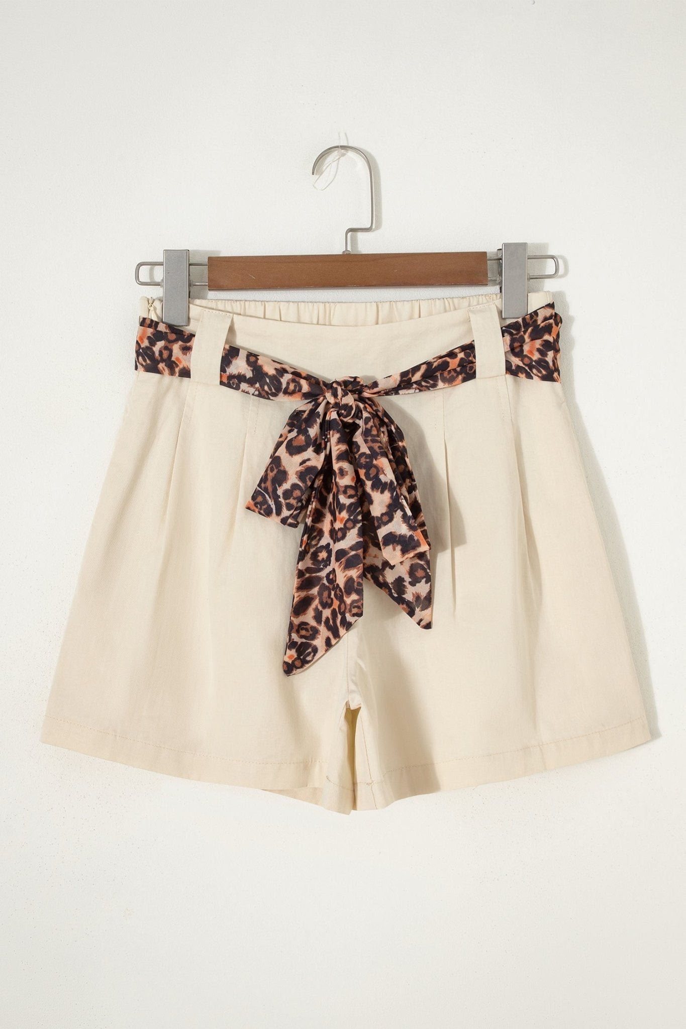 Leopard Contrast Belt Pleated Wide Leg Shorts - Rooted & Reckless Co.