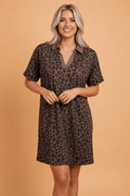 Leopard Contrast Collar V-Neck Mini Dress - Rooted & Reckless Co.