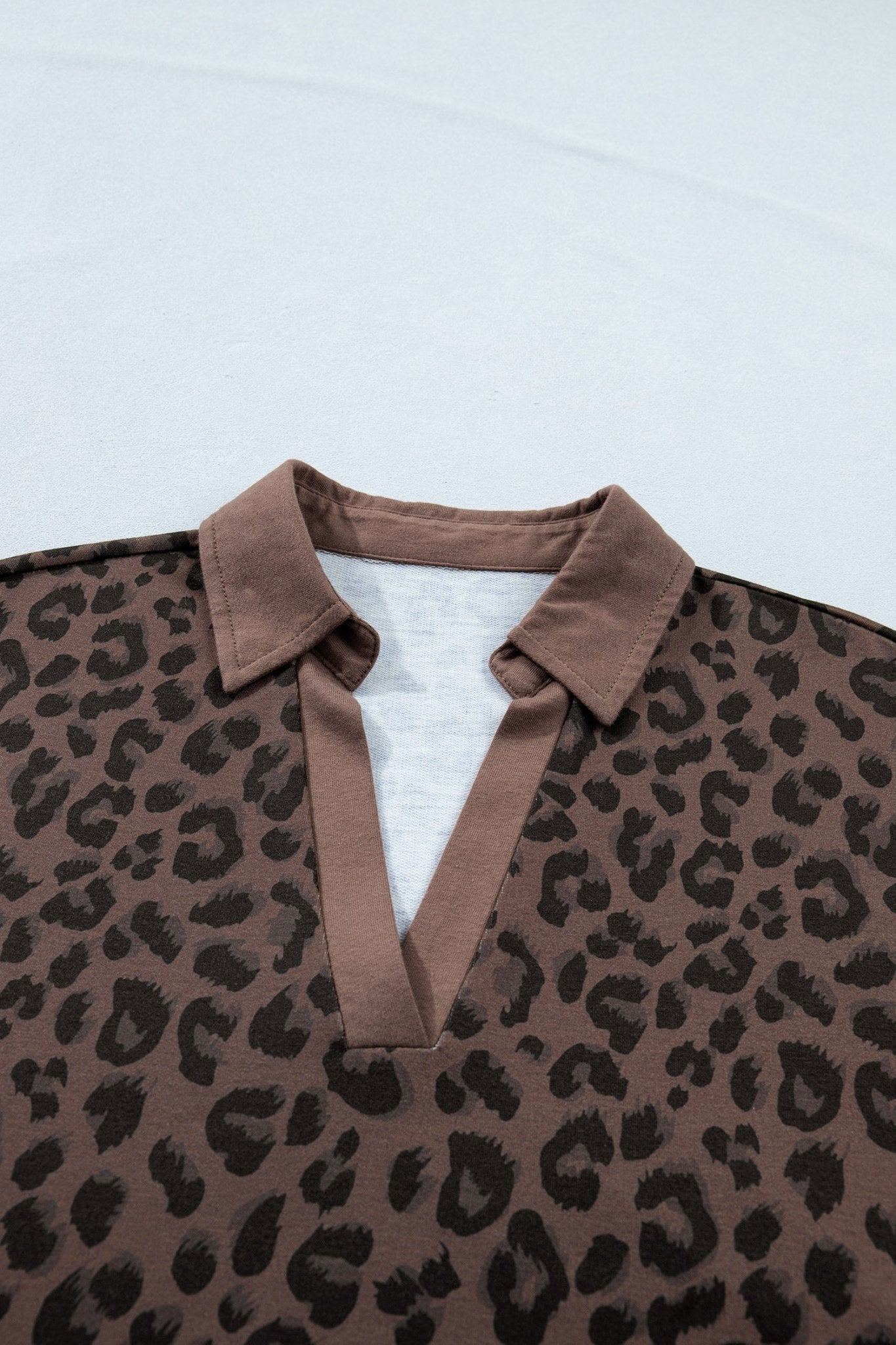 Leopard Contrast Collar V-Neck Mini Dress - Rooted & Reckless Co.