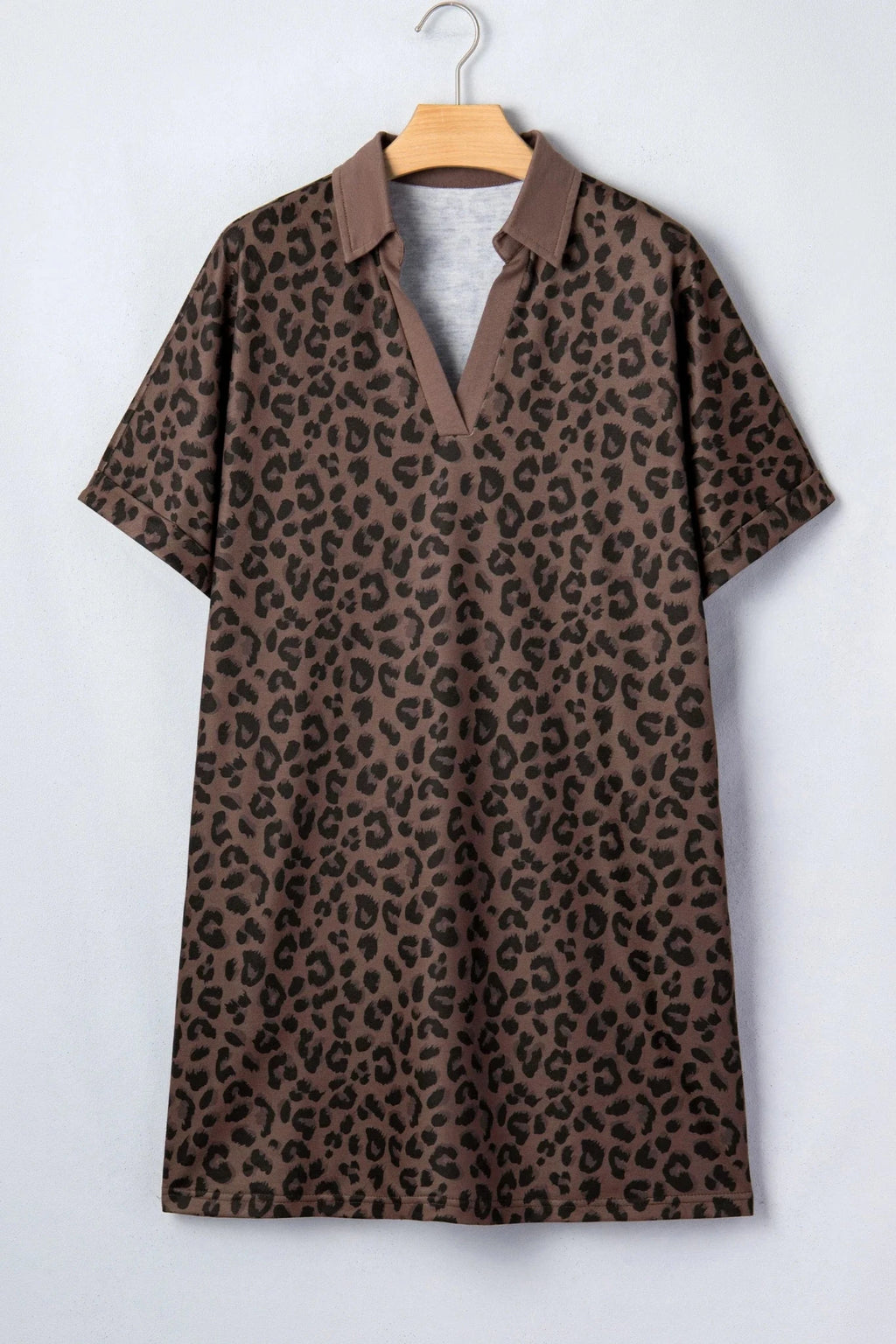 Leopard Contrast Collar V-Neck Mini Dress - Rooted & Reckless Co.