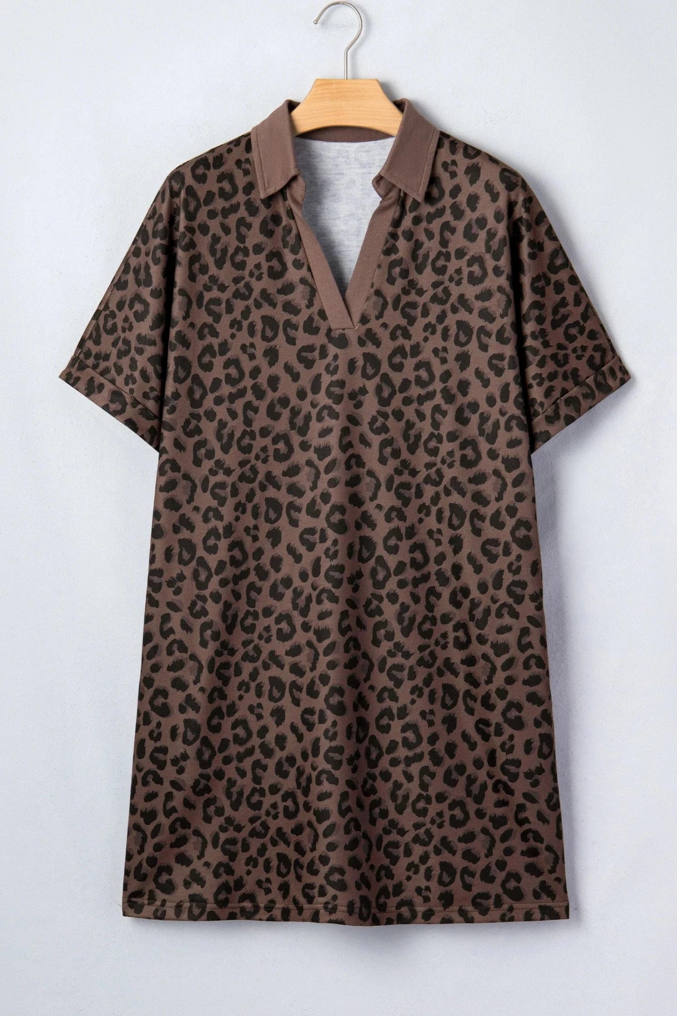 Leopard Contrast Collar V-Neck Mini Dress - Rooted & Reckless Co.