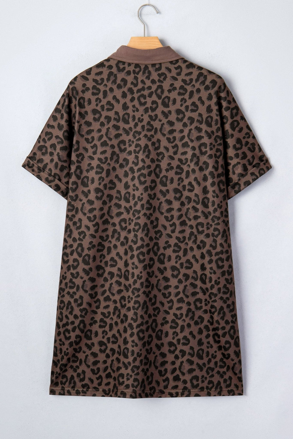 Leopard Contrast Collar V-Neck Mini Dress - Rooted & Reckless Co.