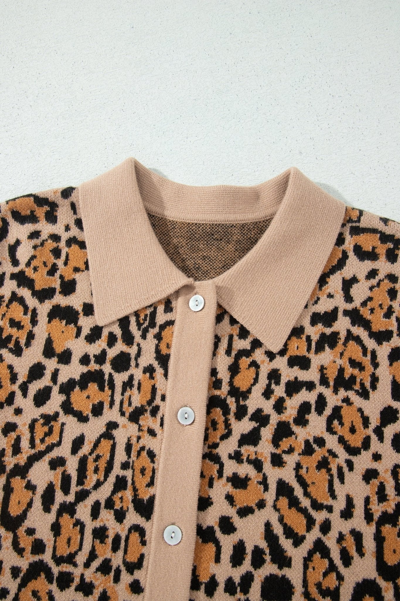 Leopard Contrast Collared Button Front Cardigan - Rooted & Reckless Co.