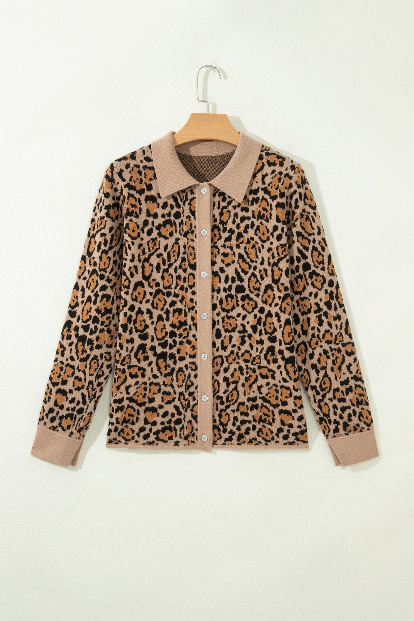 Leopard Contrast Collared Button Front Cardigan - Rooted & Reckless Co.