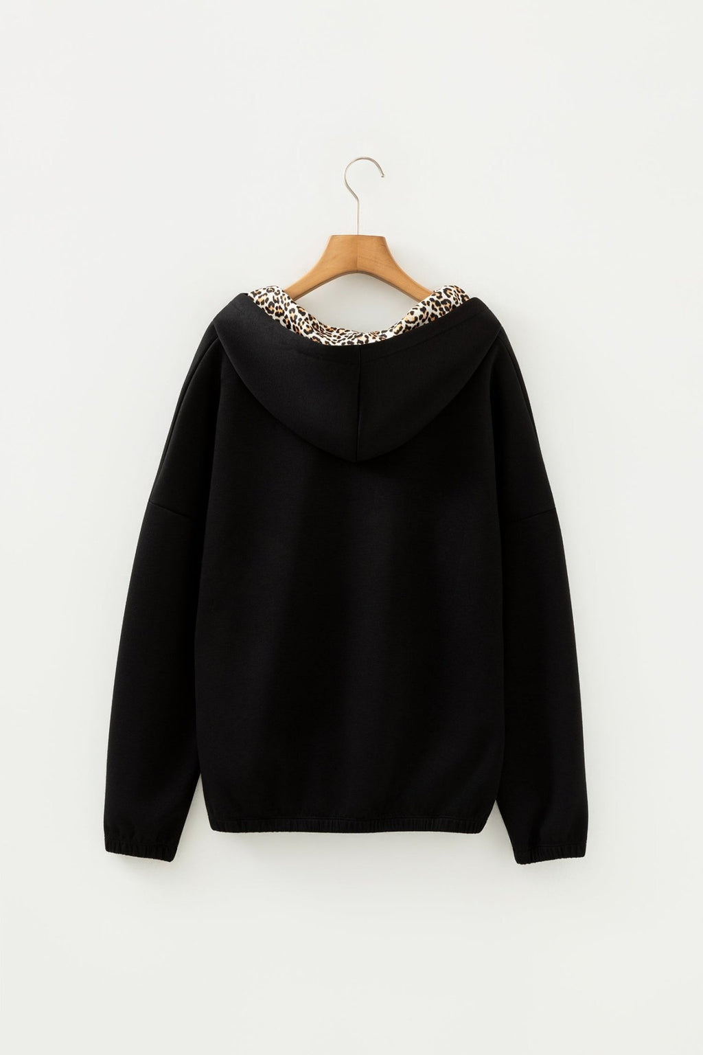 Leopard Contrast Drawstring Hood Drop Shoulder Top - Rooted & Reckless Co.