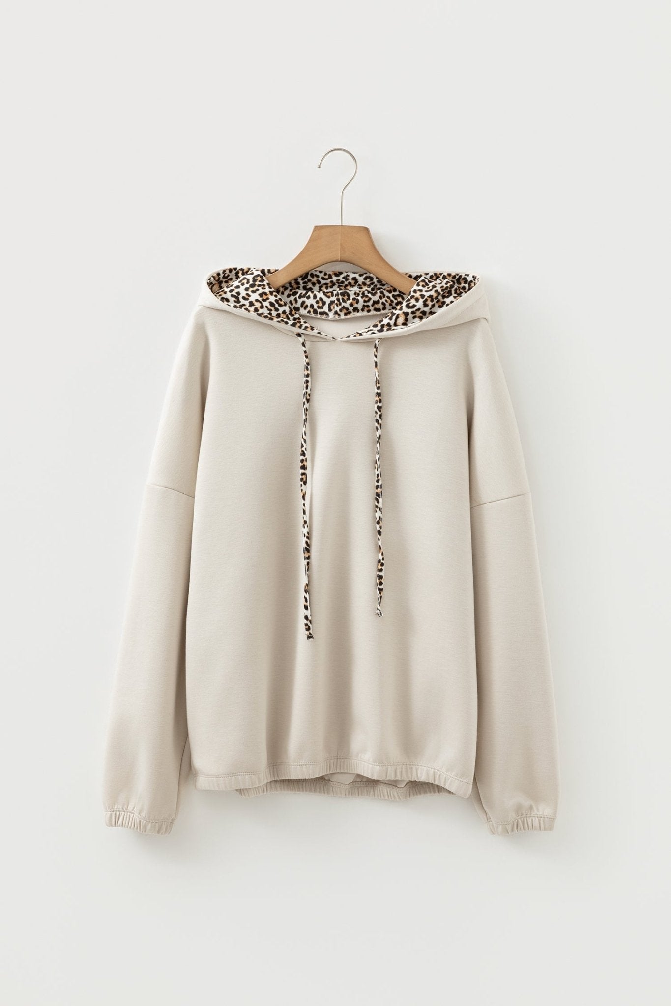 Leopard Contrast Drawstring Hood Drop Shoulder Top - Rooted & Reckless Co.