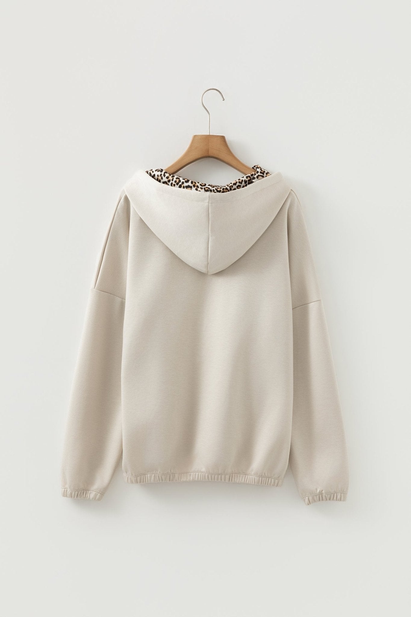 Leopard Contrast Drawstring Hood Drop Shoulder Top - Rooted & Reckless Co.