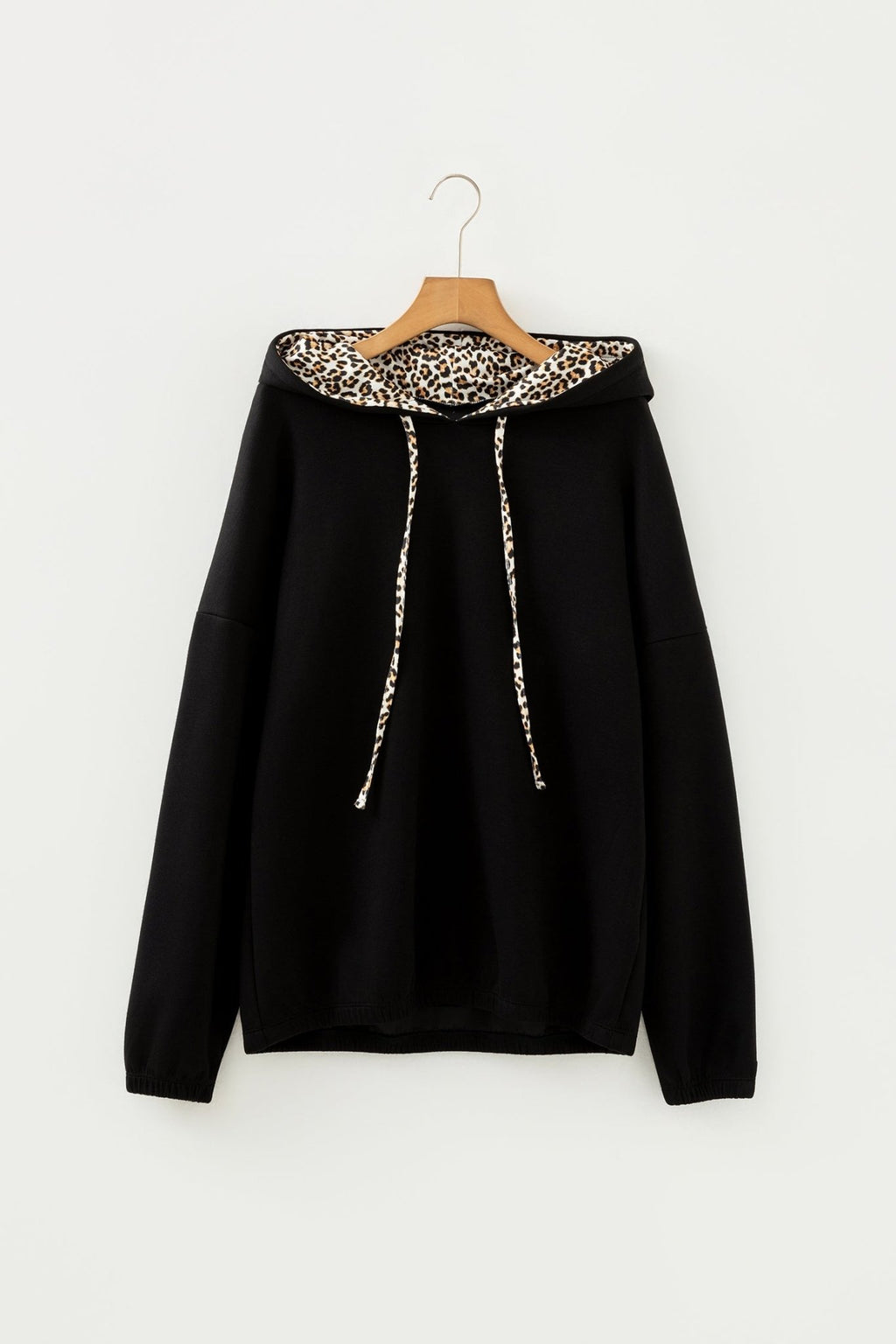 Leopard Contrast Drawstring Hood Drop Shoulder Top - Rooted & Reckless Co.