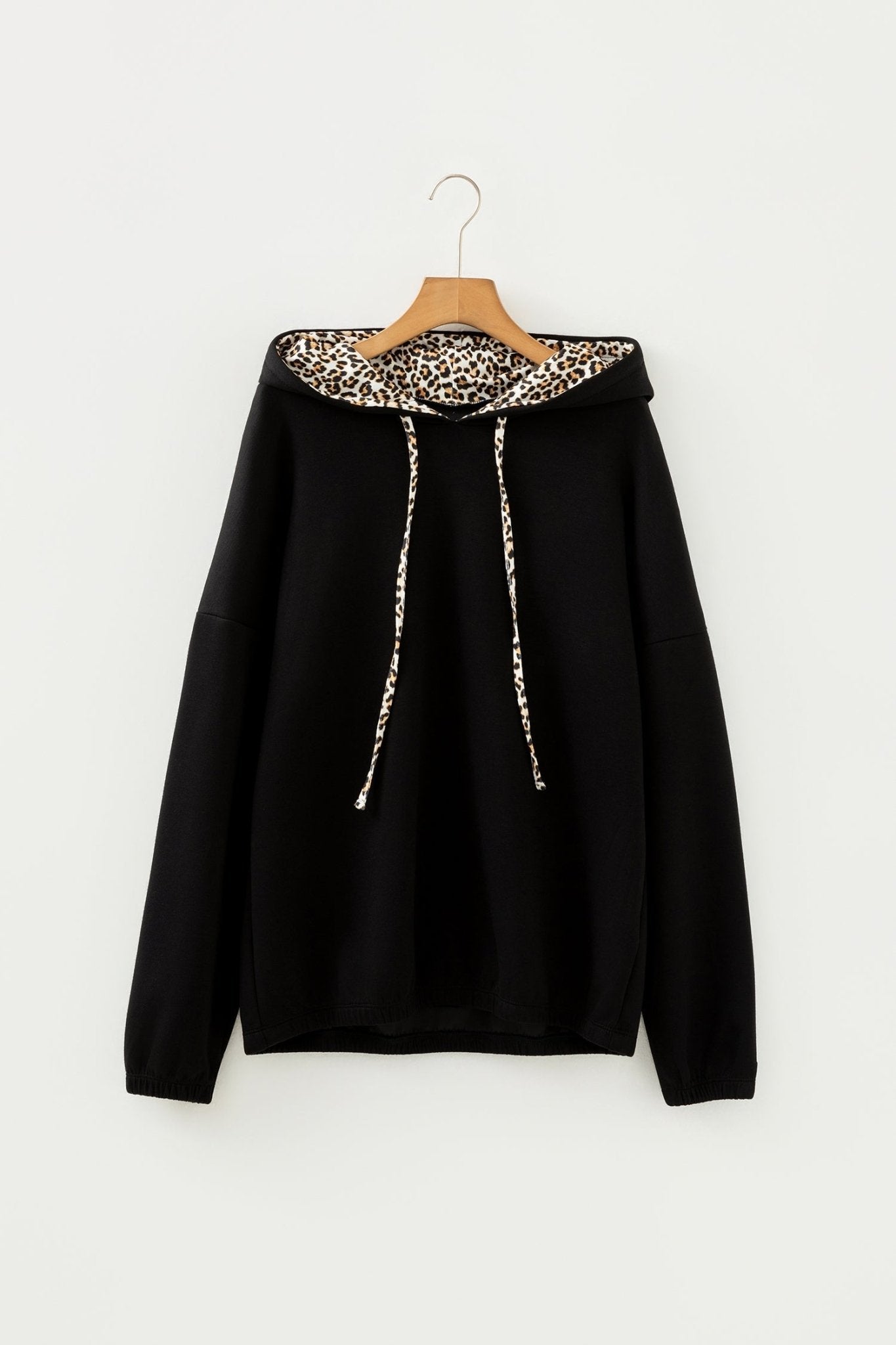 Leopard Contrast Drawstring Hood Drop Shoulder Top - Rooted & Reckless Co.