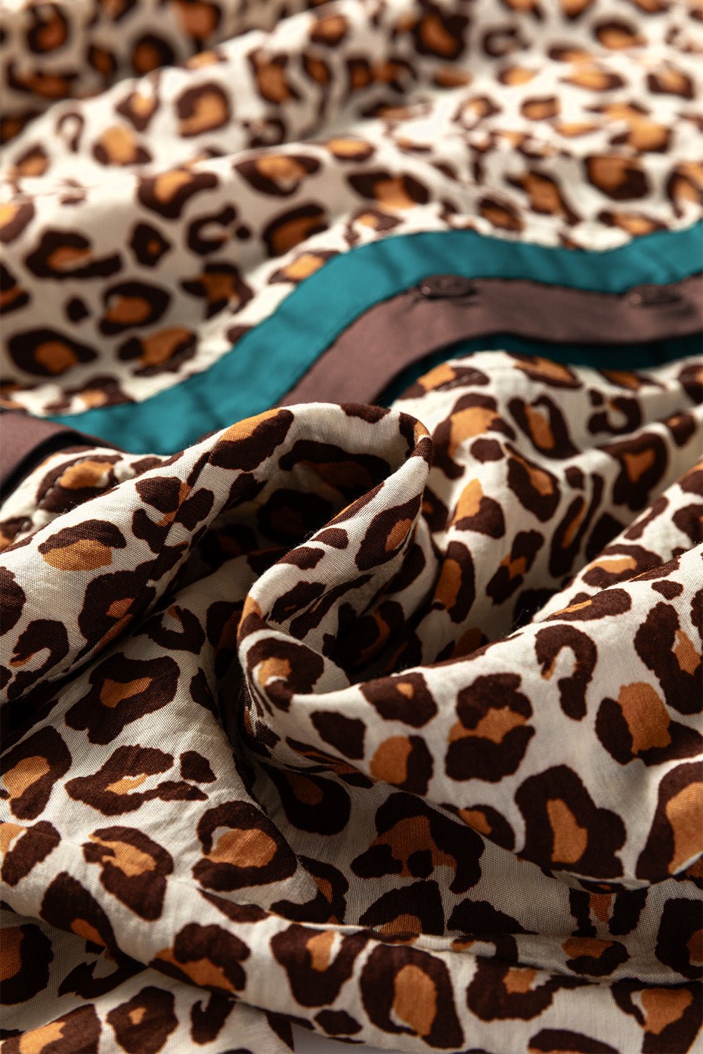 Leopard Contrast Frilled Trim Button-Up Shirt - Rooted & Reckless Co.