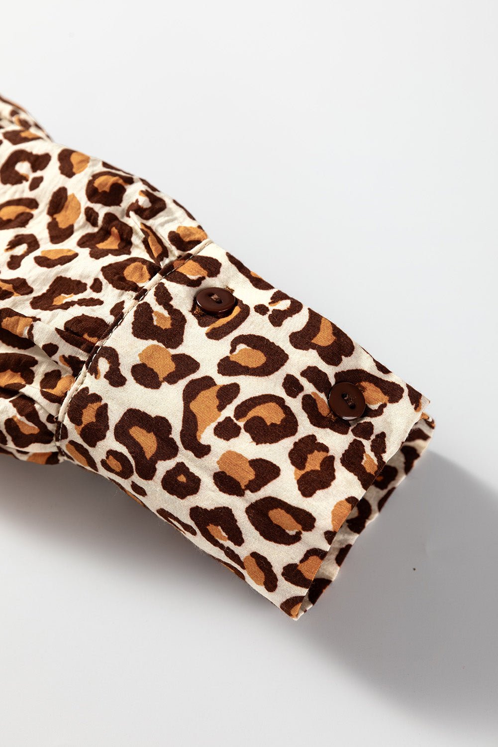 Leopard Contrast Frilled Trim Button-Up Shirt - Rooted & Reckless Co.