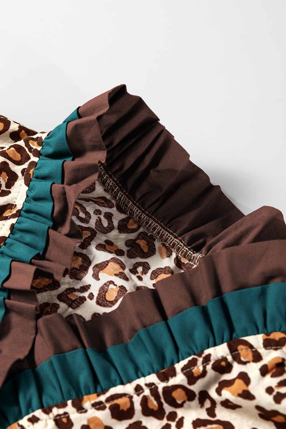 Leopard Contrast Frilled Trim Button-Up Shirt - Rooted & Reckless Co.