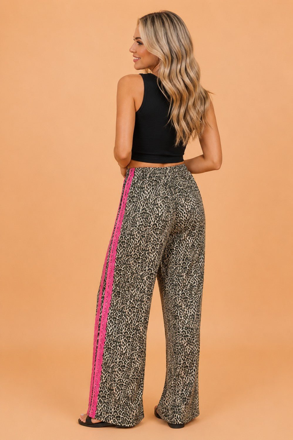 Leopard Contrast Lace Stripe Drawstring Pants - Rooted & Reckless Co.