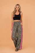 Leopard Contrast Lace Stripe Drawstring Pants - Rooted & Reckless Co.