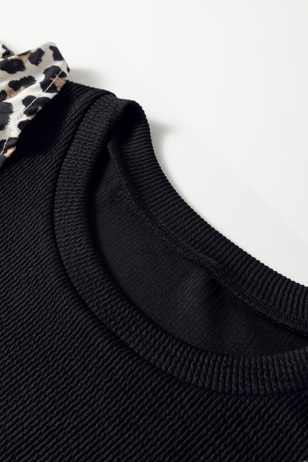 Leopard Contrast Ruffle Short Sleeve Ribbed Top - Rooted & Reckless Co.