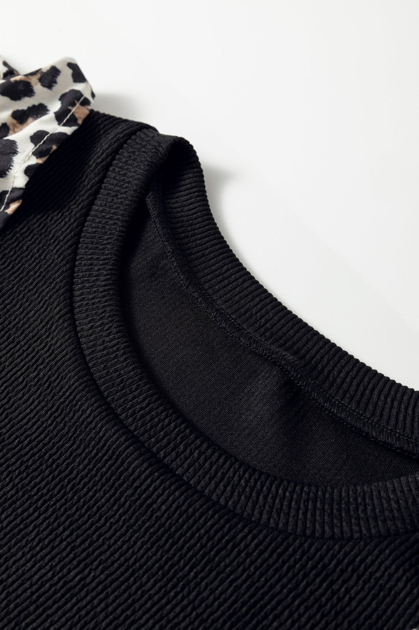 Leopard Contrast Ruffle Short Sleeve Ribbed Top - Rooted & Reckless Co.