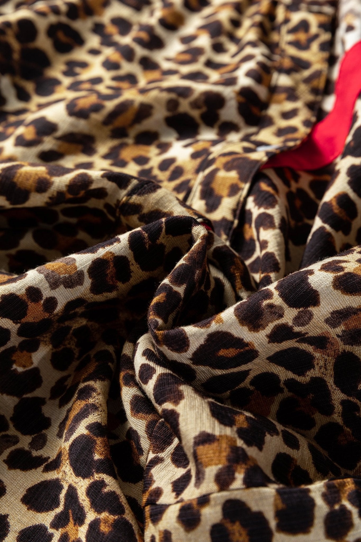Leopard Contrast Ruffle Trim Buttoned V-Neck Shirt - Rooted & Reckless Co.
