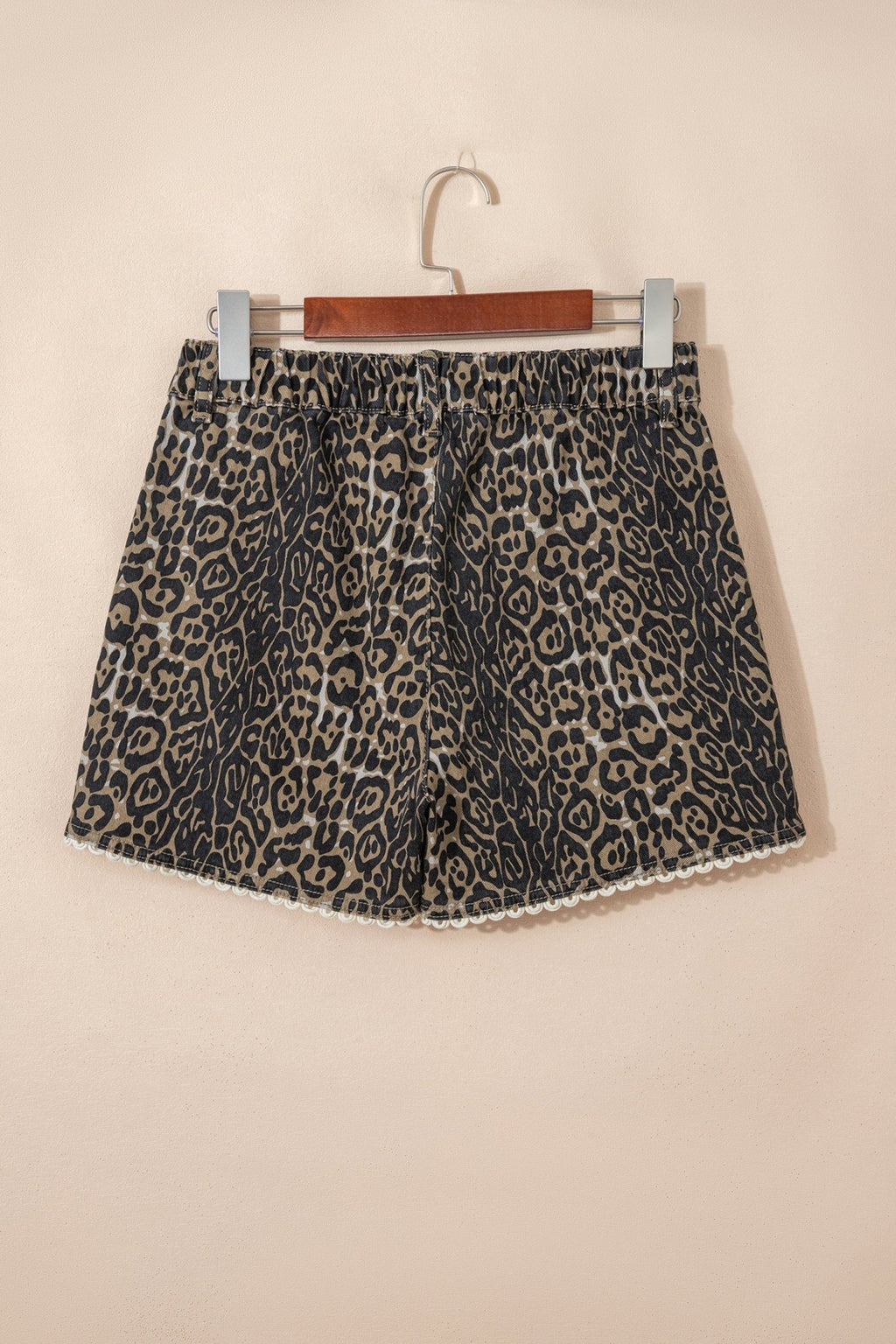 Leopard Contrast Scallop Lace Trim Denim Shorts - Rooted & Reckless Co.