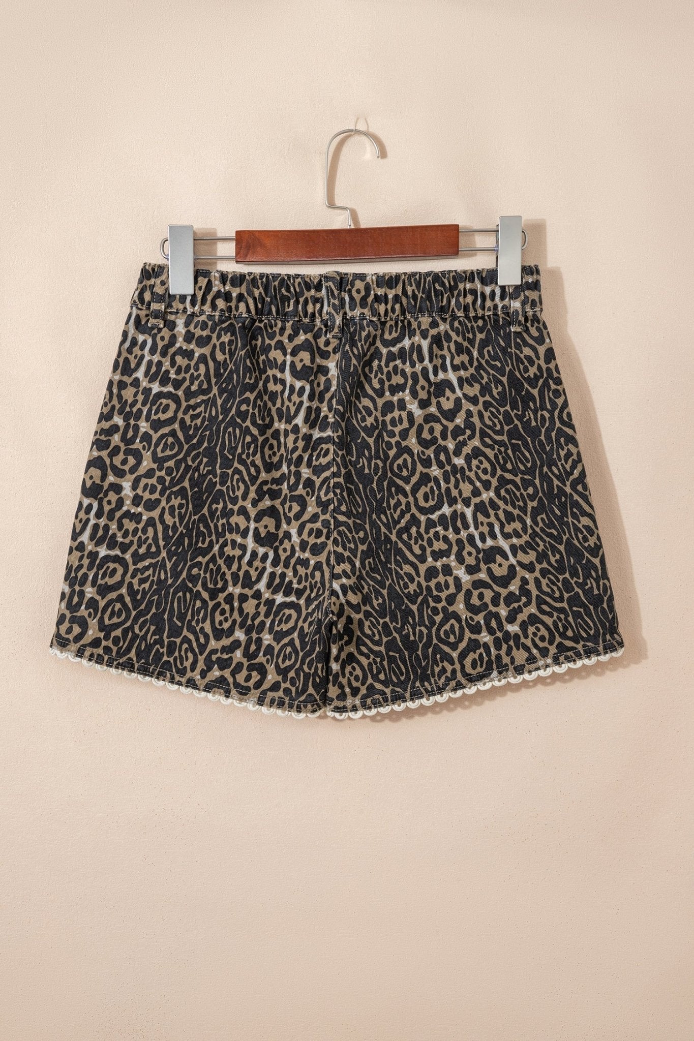 Leopard Contrast Scallop Lace Trim Denim Shorts - Rooted & Reckless Co.
