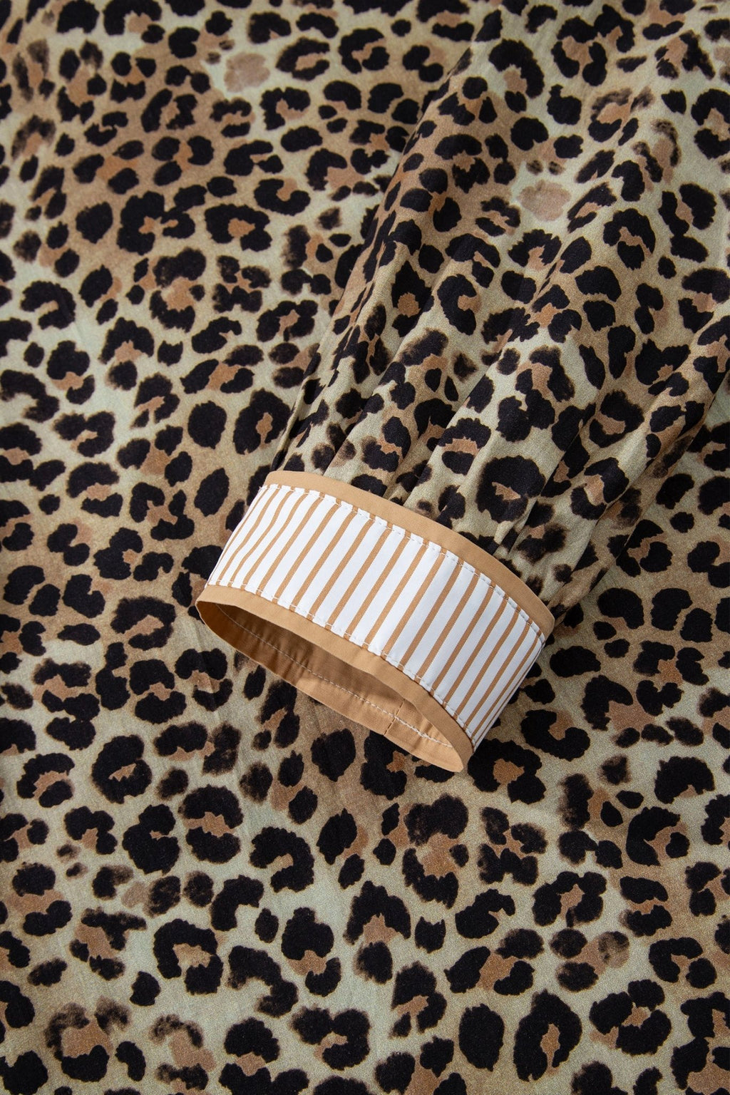 Leopard Contrast Stripe Buttoned V-Neck Shirt - Rooted & Reckless Co.