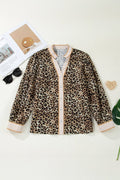 Leopard Contrast Stripe Buttoned V-Neck Shirt - Rooted & Reckless Co.
