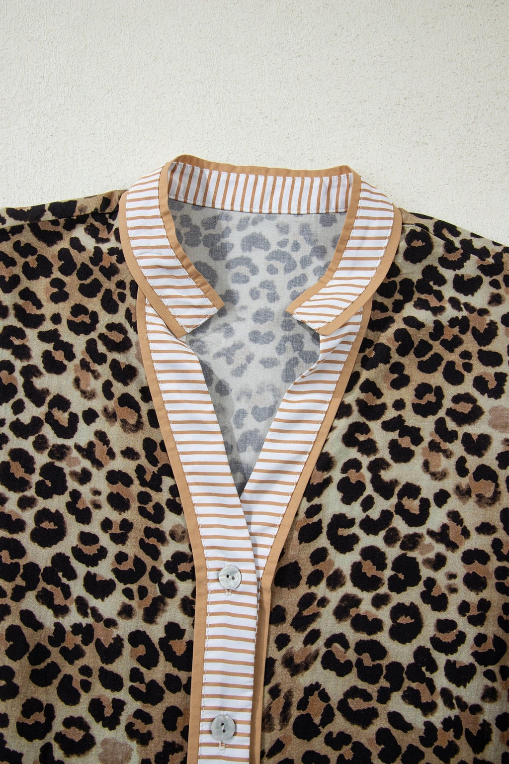 Leopard Contrast Stripe Buttoned V-Neck Shirt - Rooted & Reckless Co.
