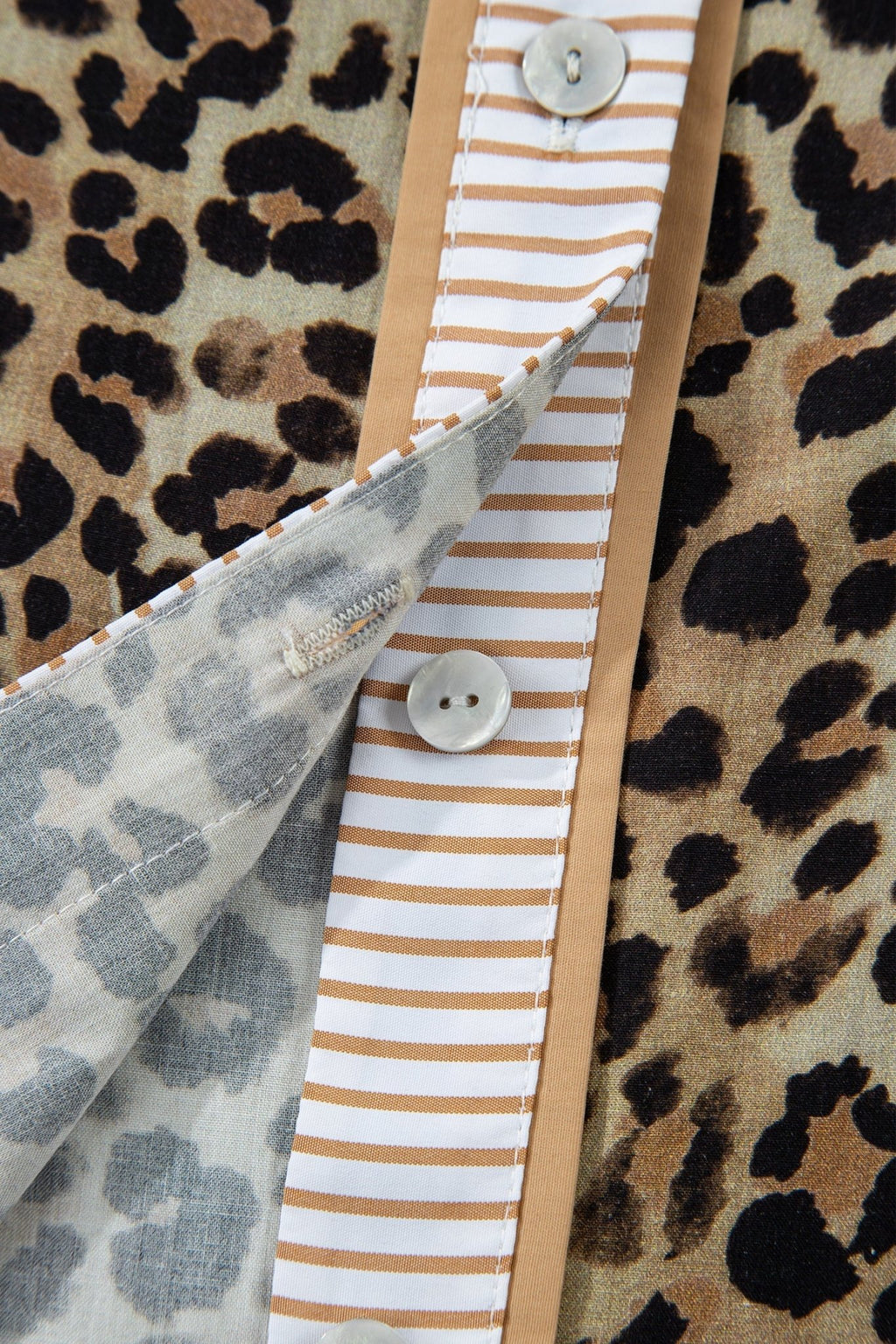 Leopard Contrast Stripe Buttoned V-Neck Shirt - Rooted & Reckless Co.
