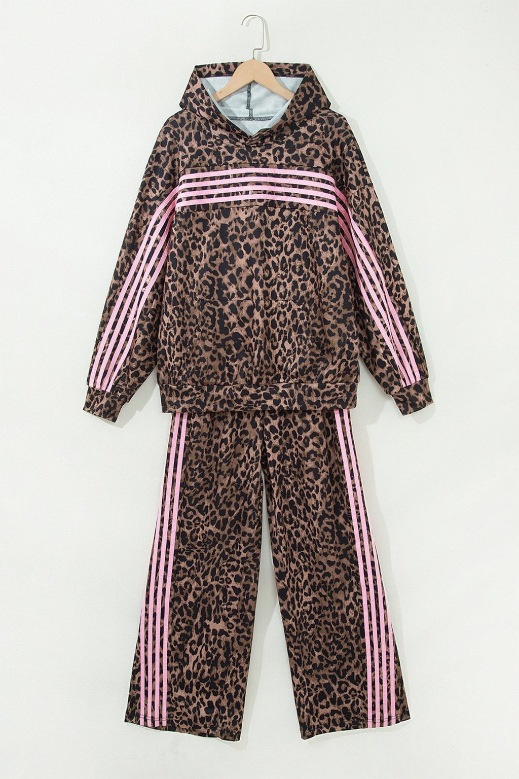 Leopard Contrast Stripe Hoodie & Drawstring Pants Set - Rooted & Reckless Co.
