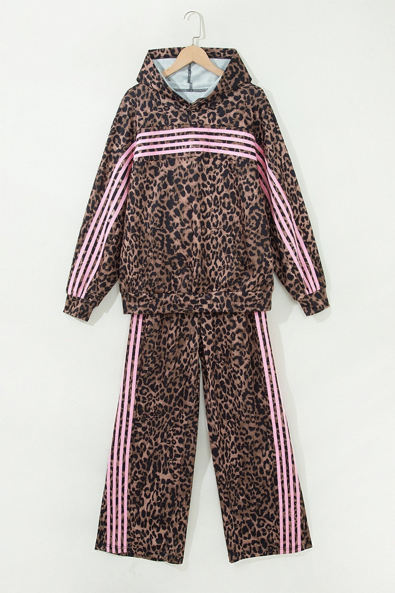 Leopard Contrast Stripe Hoodie & Drawstring Pants Set - Rooted & Reckless Co.