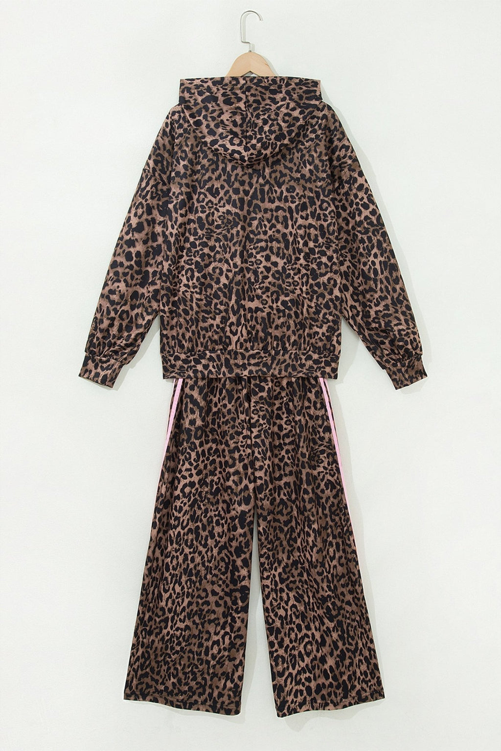 Leopard Contrast Stripe Hoodie & Drawstring Pants Set - Rooted & Reckless Co.