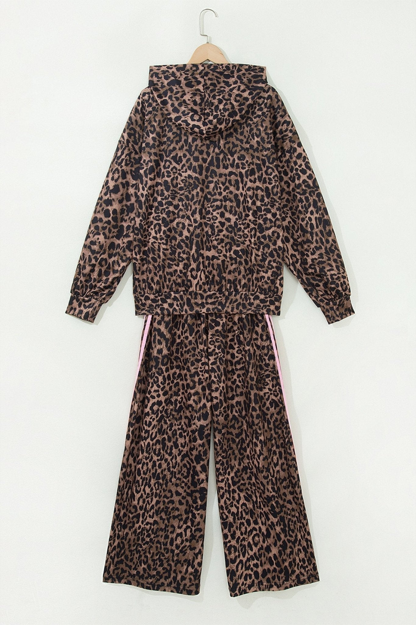 Leopard Contrast Stripe Hoodie & Drawstring Pants Set - Rooted & Reckless Co.