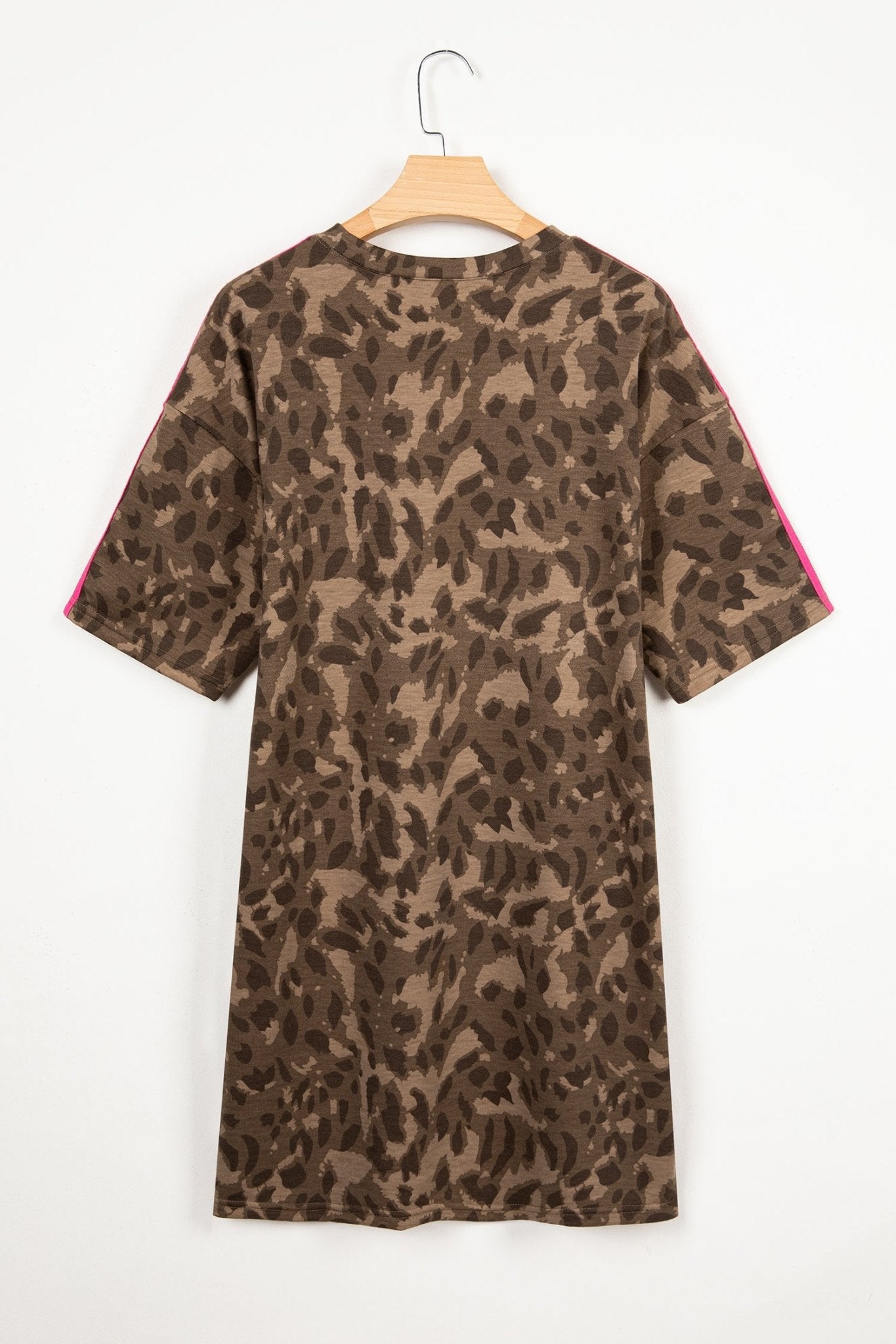 Leopard Contrast Stripe Mini T-Shirt Dress w/ Pockets - Rooted & Reckless Co.