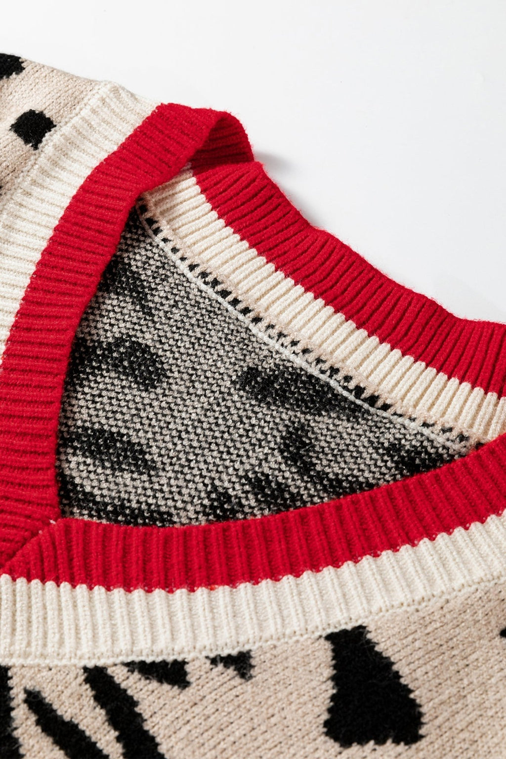 Leopard Contrast Stripe Ribbed Knit V-Neck Sweater - Rooted & Reckless Co.