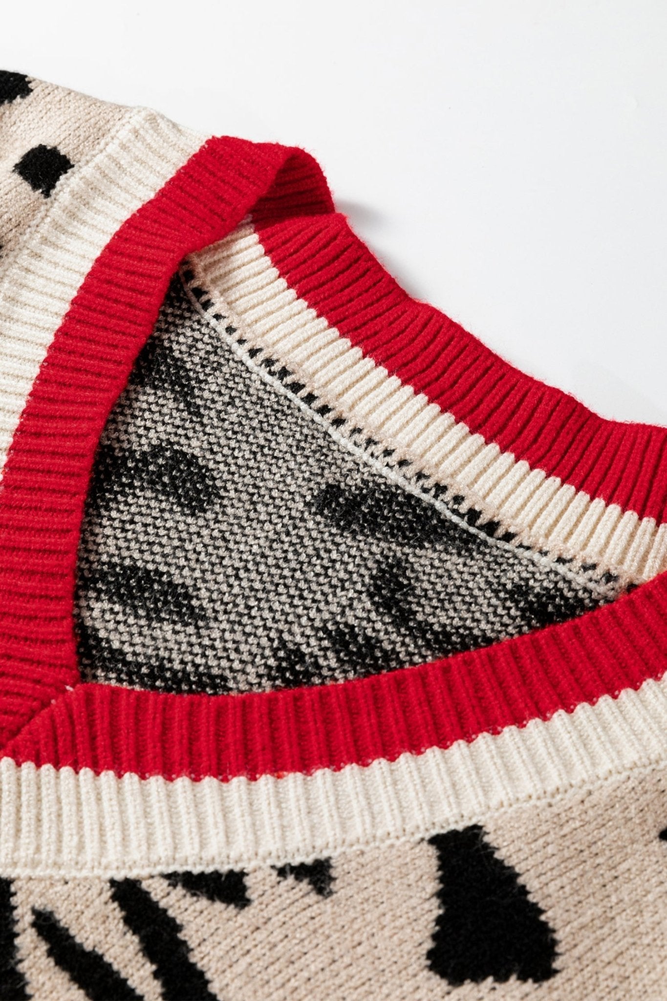 Leopard Contrast Stripe Ribbed Knit V-Neck Sweater - Rooted & Reckless Co.