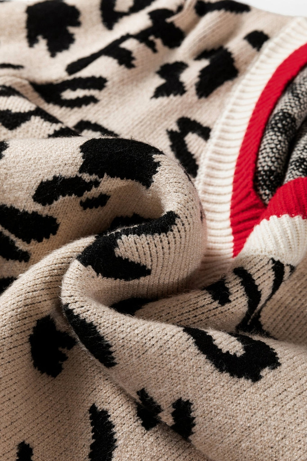 Leopard Contrast Stripe Ribbed Knit V-Neck Sweater - Rooted & Reckless Co.
