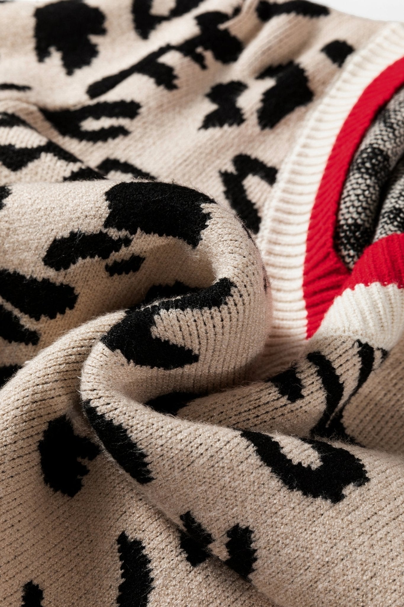 Leopard Contrast Stripe Ribbed Knit V-Neck Sweater - Rooted & Reckless Co.