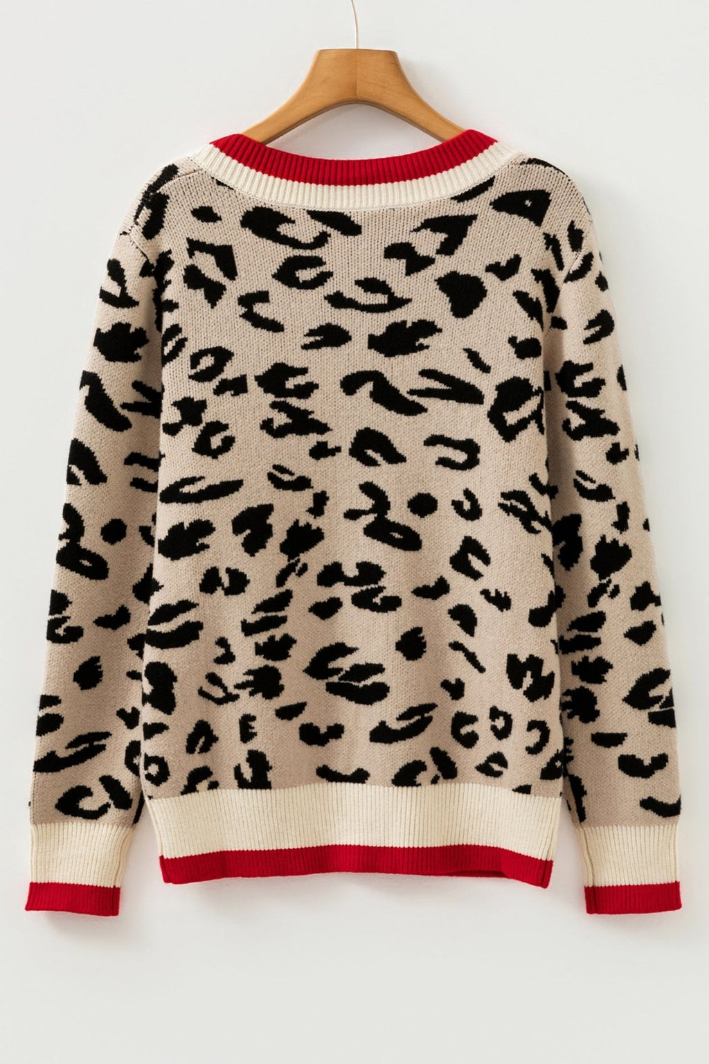 Leopard Contrast Stripe Ribbed Knit V-Neck Sweater - Rooted & Reckless Co.