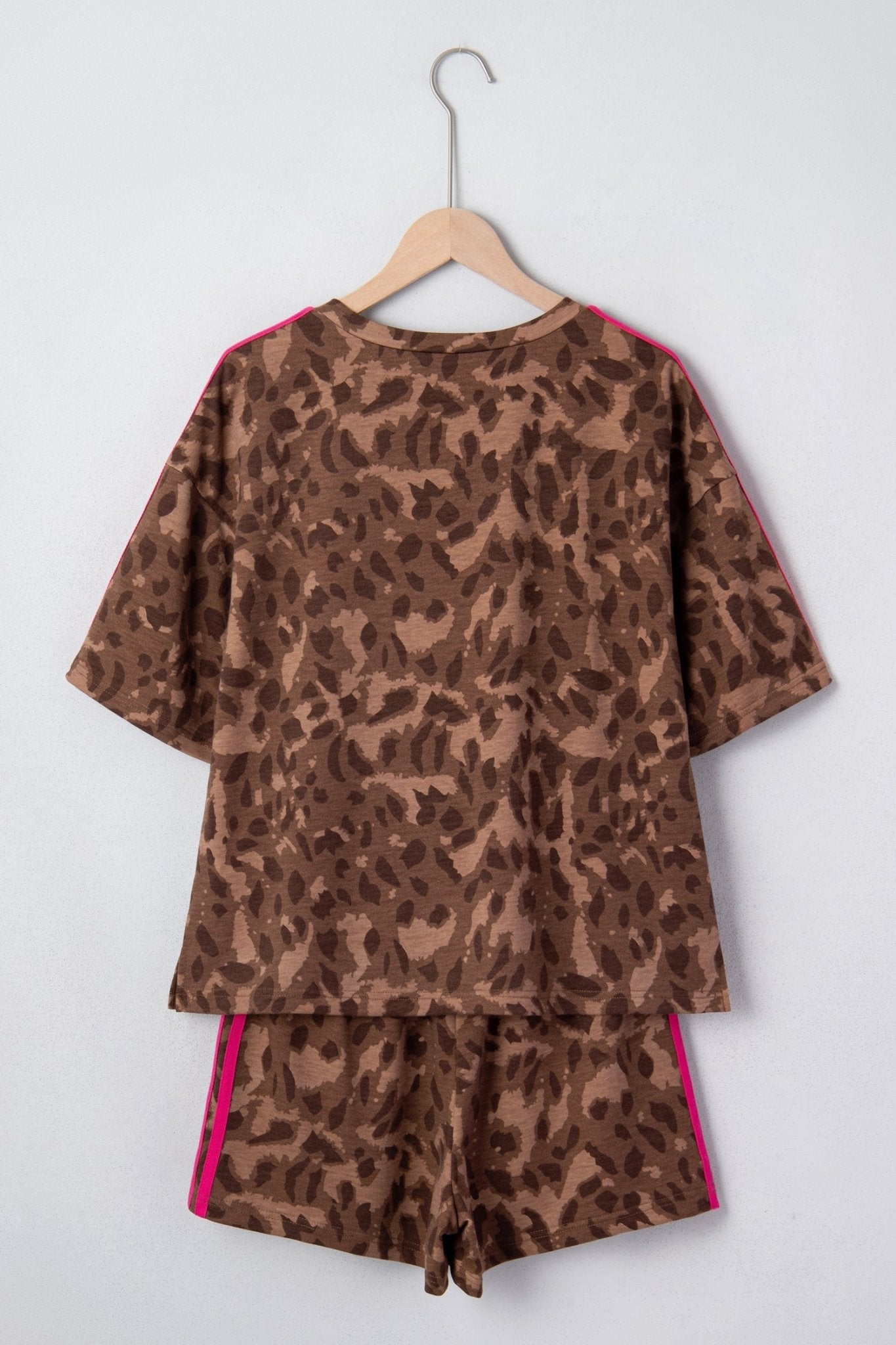 Leopard Contrast Stripe Tee & Shorts Set - Rooted & Reckless Co.