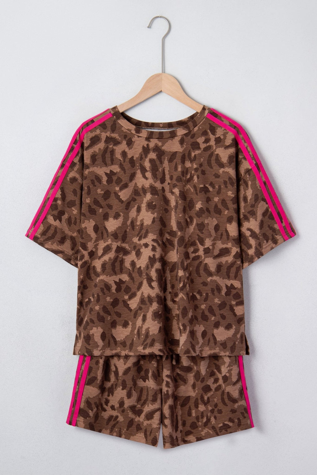 Leopard Contrast Stripe Tee & Shorts Set - Rooted & Reckless Co.