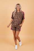 Leopard Contrast Stripe Tee & Shorts Set - Rooted & Reckless Co.