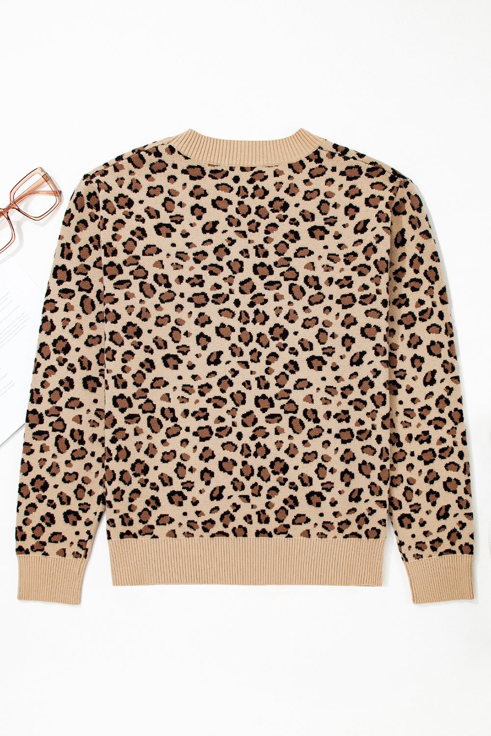 Leopard Contrast Trim Dolman Sleeve Sweater - Rooted & Reckless Co.