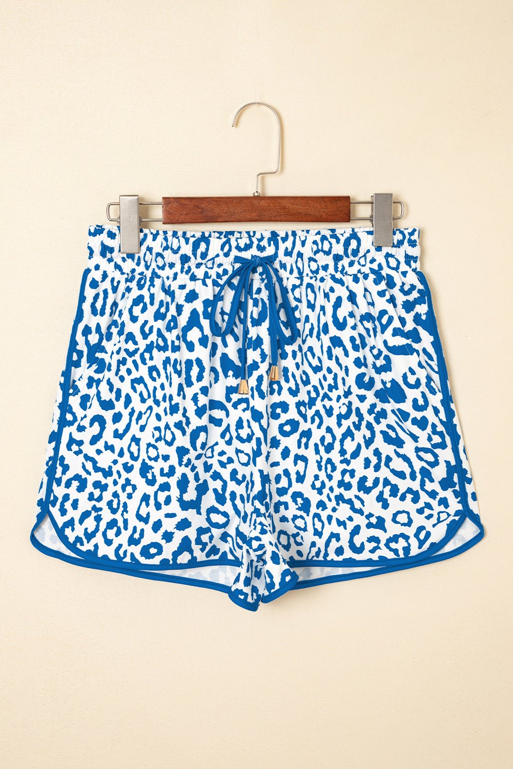 Leopard Contrast Trim Elastic Waist Drawstring Shorts - Rooted & Reckless Co.
