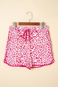 Leopard Contrast Trim Elastic Waist Drawstring Shorts - Rooted & Reckless Co.