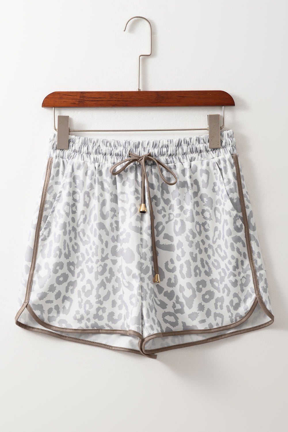 Leopard Contrast Trim Elastic Waist Drawstring Shorts - Rooted & Reckless Co.